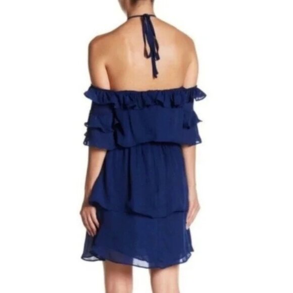 Parker Navy Ruffle Cold Shoulder Tiered Cocktail Dress - Picture 3 of 13